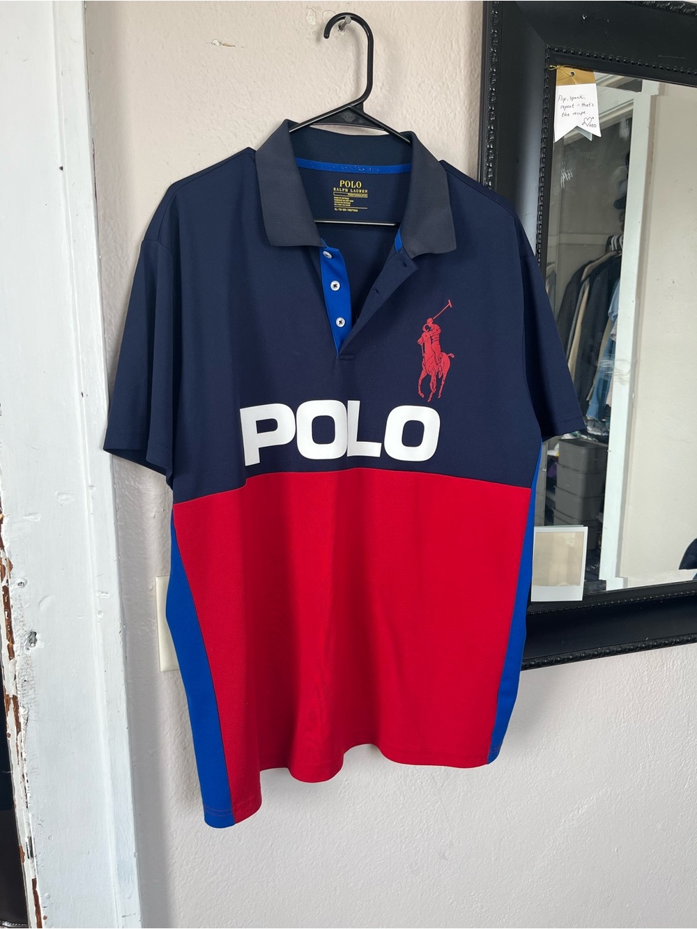 Polo by Ralph Lauren Navy and Red Colorblock Polo with Blue Accents